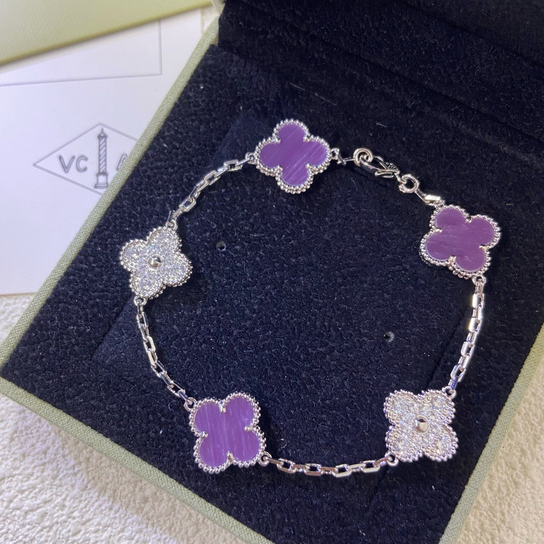 [Mystic]CLOVER  5 MOTIFS  PURPLE VIOLET DIAMOND BRACELET-w