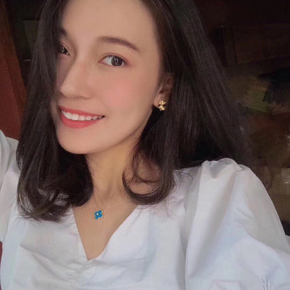 [Mystic]CLOVER 15MM DIAMOND AND BLUE AGATE NECKLACE