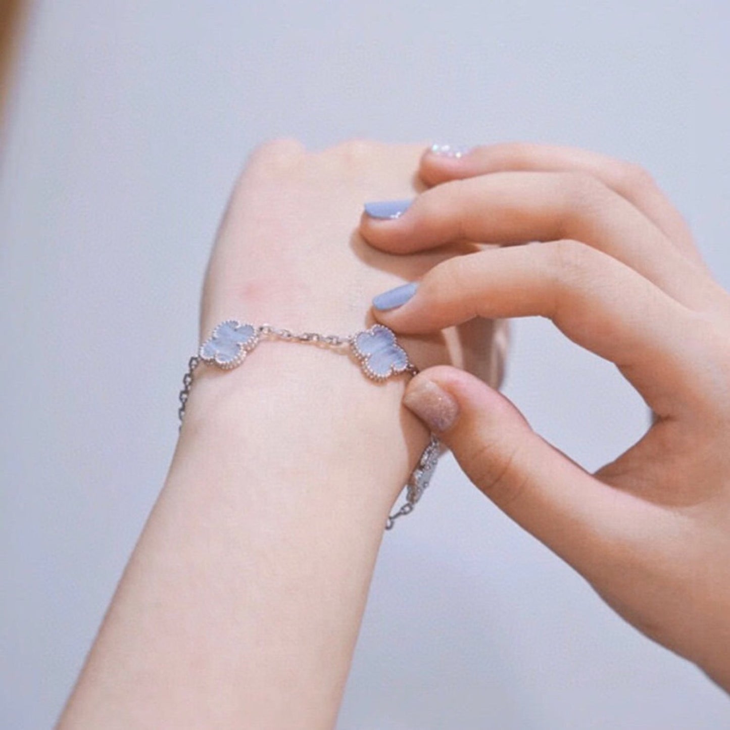 [Mystic]CLOVER  5 MOTIF PURPLE CHALCEDONY BRACELET SILVER