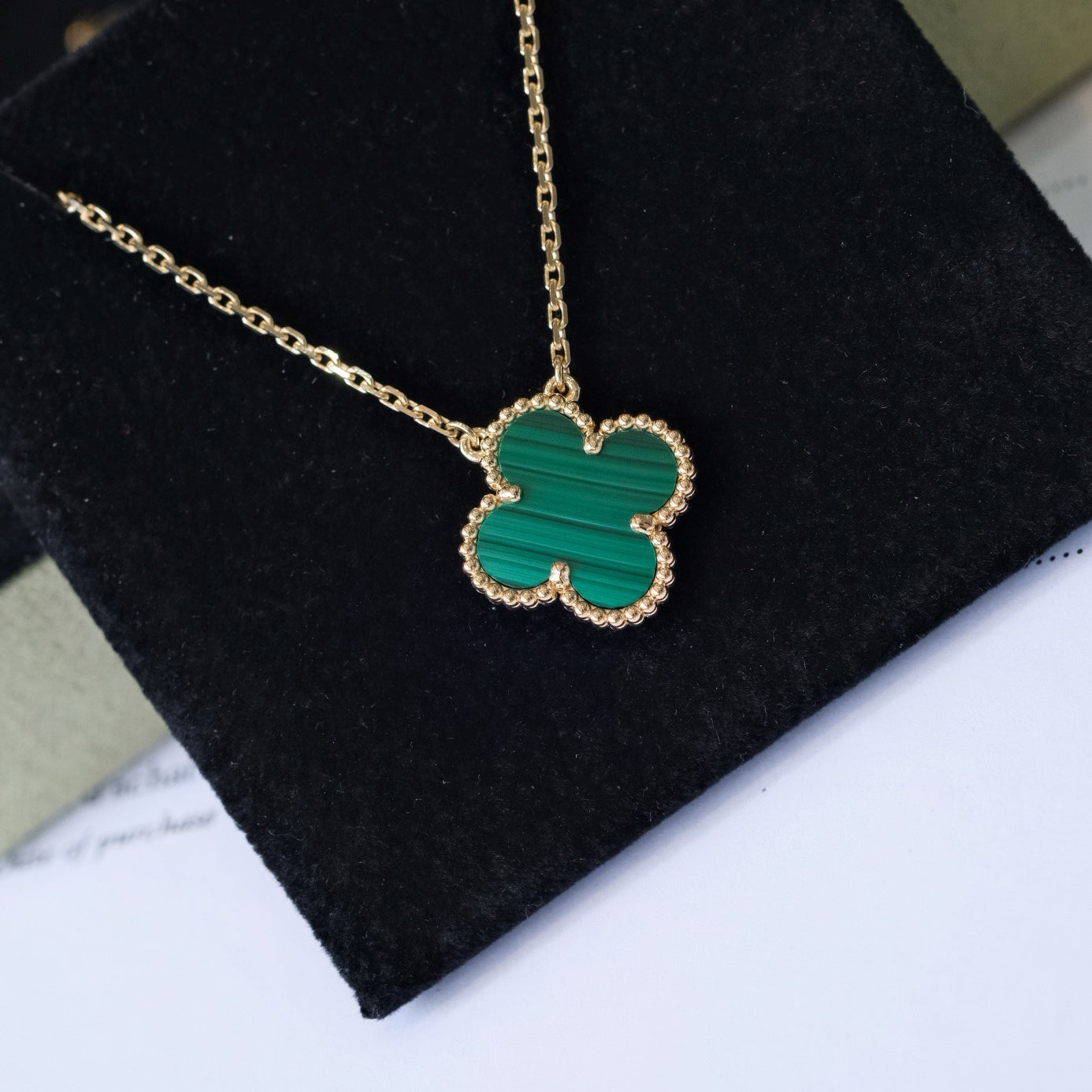 [Mystic]CLOVER 15MM MALACHITE SINGLE FLOWER  NECKLACE