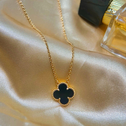 [Mystic]CLOVER 15MM BLACK ONYX SINGLE FLOWER NECKLACE