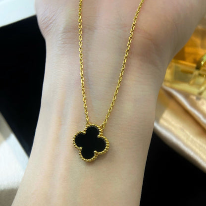 [Mystic]CLOVER 15MM BLACK ONYX SINGLE FLOWER NECKLACE