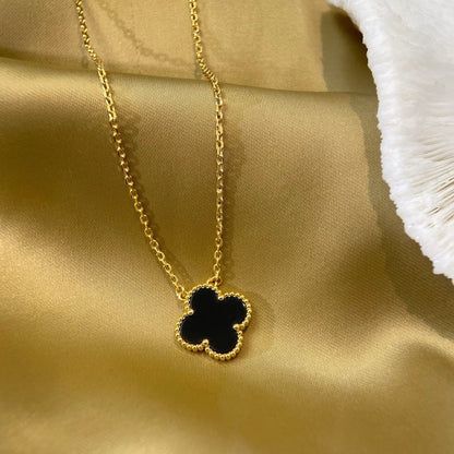 [Mystic]CLOVER 15MM BLACK ONYX SINGLE FLOWER NECKLACE