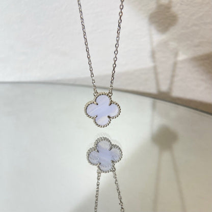 [Mystic]CLOVER 15MM BLUE CHALCEDONY NECKLACE SILVER