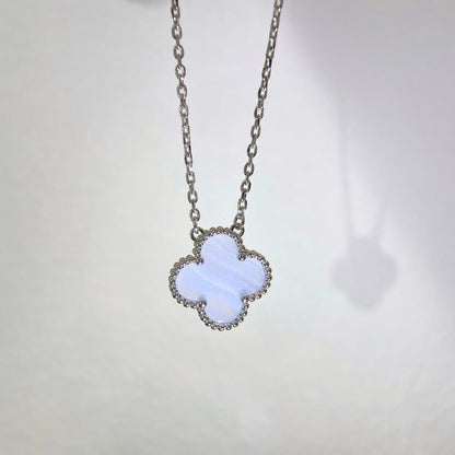 [Mystic]CLOVER 15MM BLUE CHALCEDONY NECKLACE SILVER