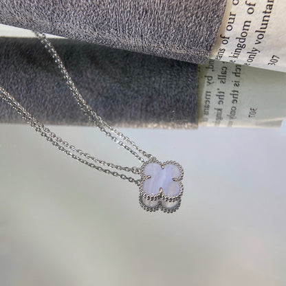 [Mystic]CLOVER 15MM BLUE CHALCEDONY NECKLACE SILVER