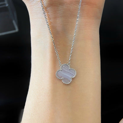 [Mystic]CLOVER 15MM BLUE CHALCEDONY NECKLACE SILVER