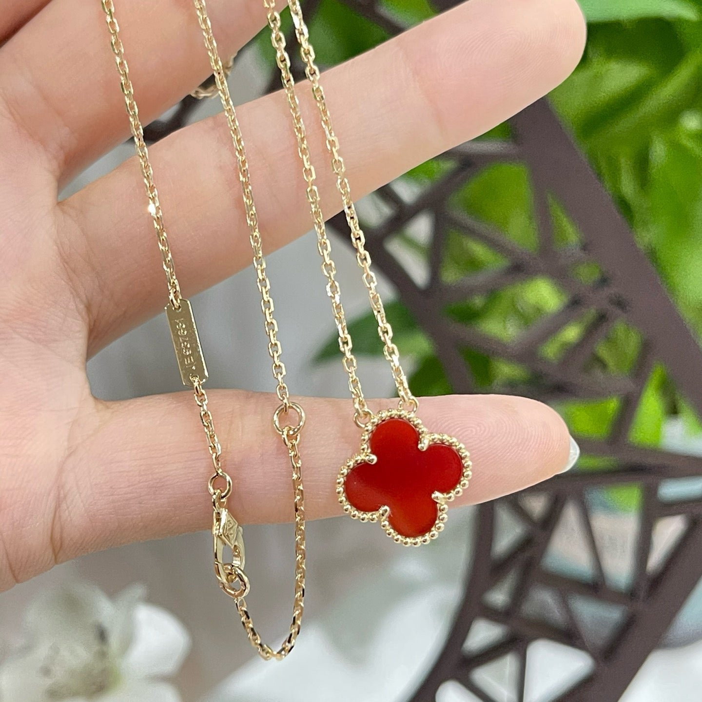 [Mystic]CLOVER 15MM CARNELIAN SINGLE FLOWER NECKLACE