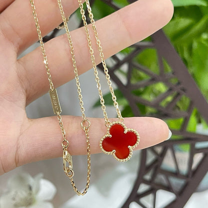 [Mystic]CLOVER 15MM CARNELIAN SINGLE FLOWER NECKLACE