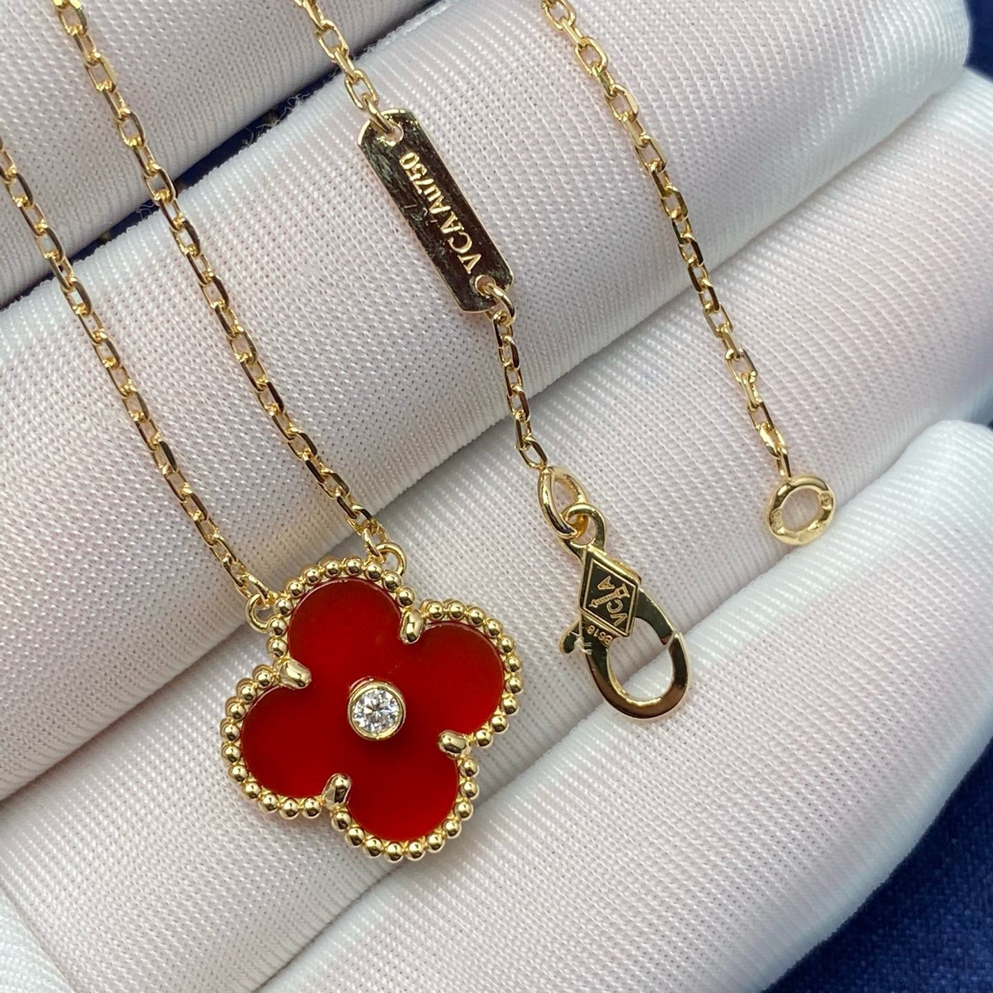 [Mystic]CLOVER 15MM DIAMOND CARNELIAN NECKLACE