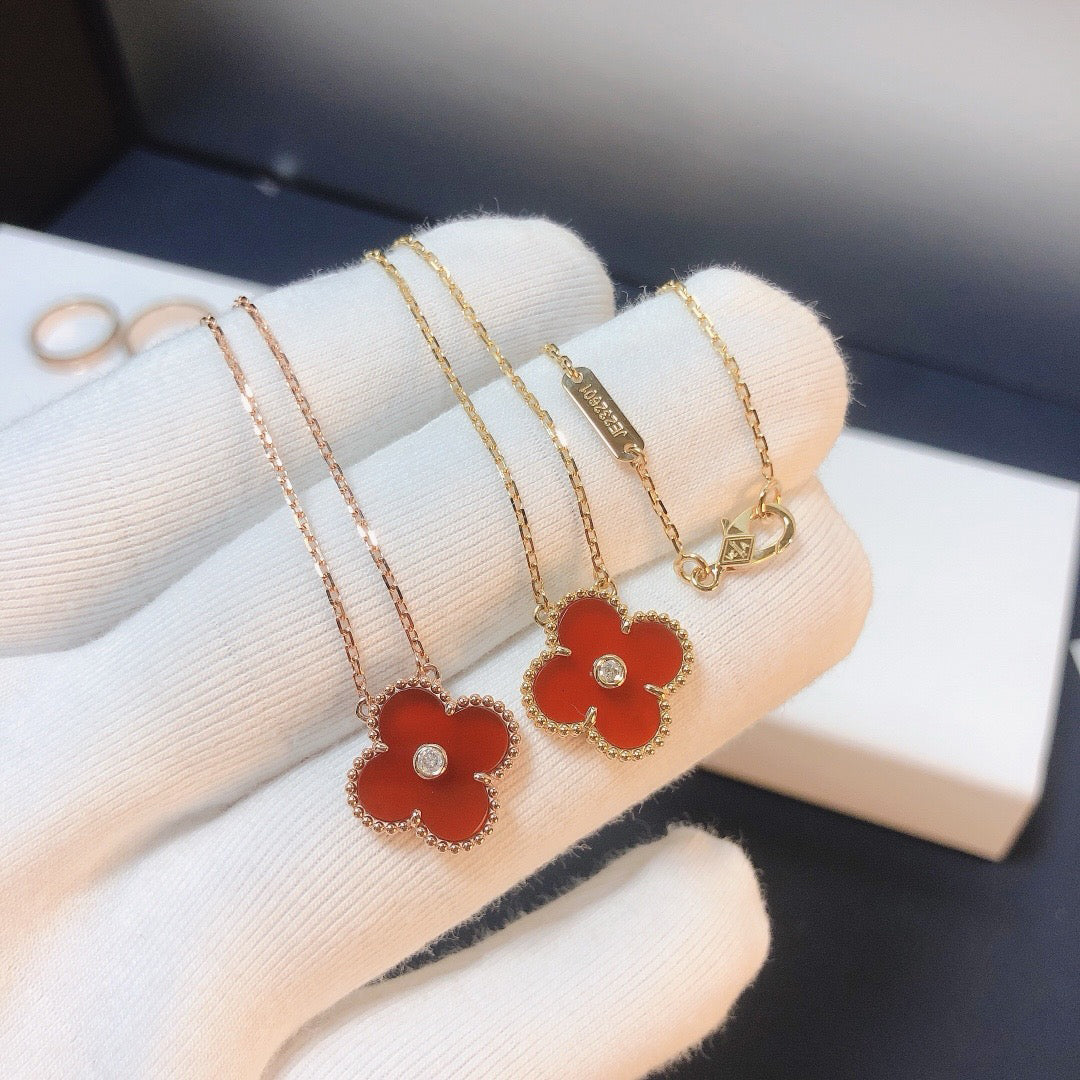 [Mystic]CLOVER 15MM DIAMOND CARNELIAN NECKLACE