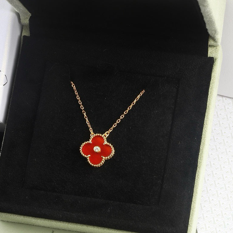 [Mystic]CLOVER 15MM DIAMOND CARNELIAN NECKLACE