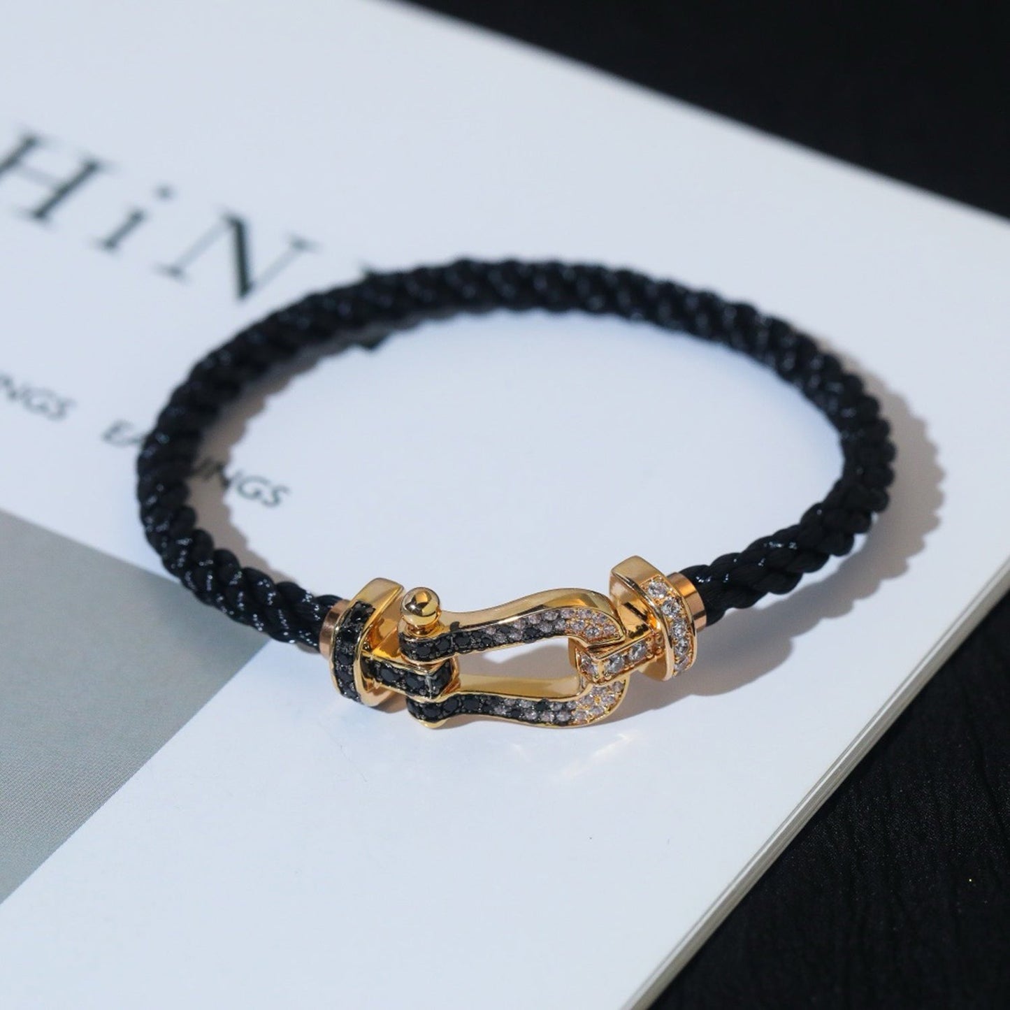 [Mystic Crown]FORCE LARGE HORSESHOE BLACK WHITE DIAMOND BRACELET SILVER
