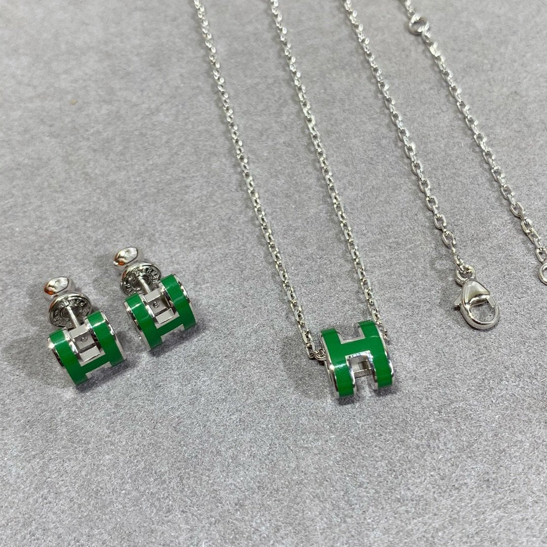 [Mystic]POP H GREEN NECKLACE SILVER AND GOLD