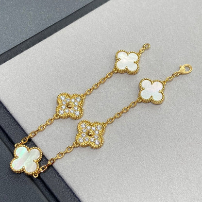 [Mystic]CLOVER BRACELET 5 MOTIF WHITE MOP DIAMOND
