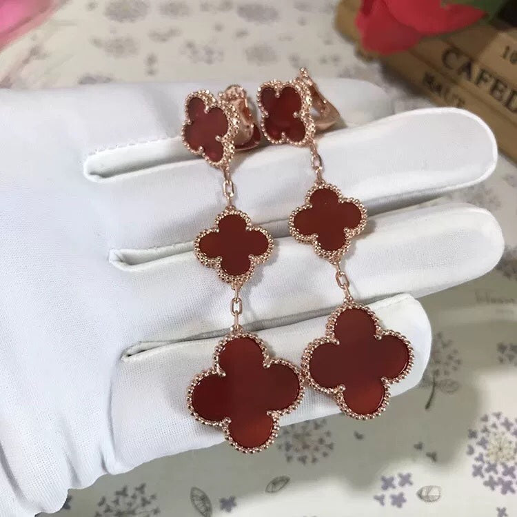 [Mystic Crown]CLOVER 3 MOTIF CARNELIAN DROP EARRINGS
