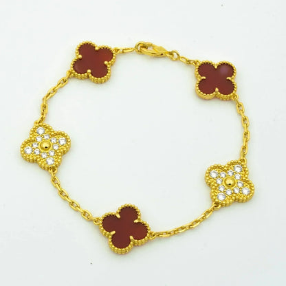 [Mystic]CLOVER 5 MOTIFS CARNELIAN DIAMOND BRACELET