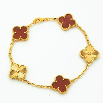 [Mystic]CLOVER  5 MOTIFS CARNELIAN GOLD BRACELET
