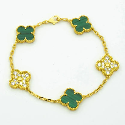 [Mystic]CLOVER  5 MOTIF MALACHITE DIAMOND BRACELET