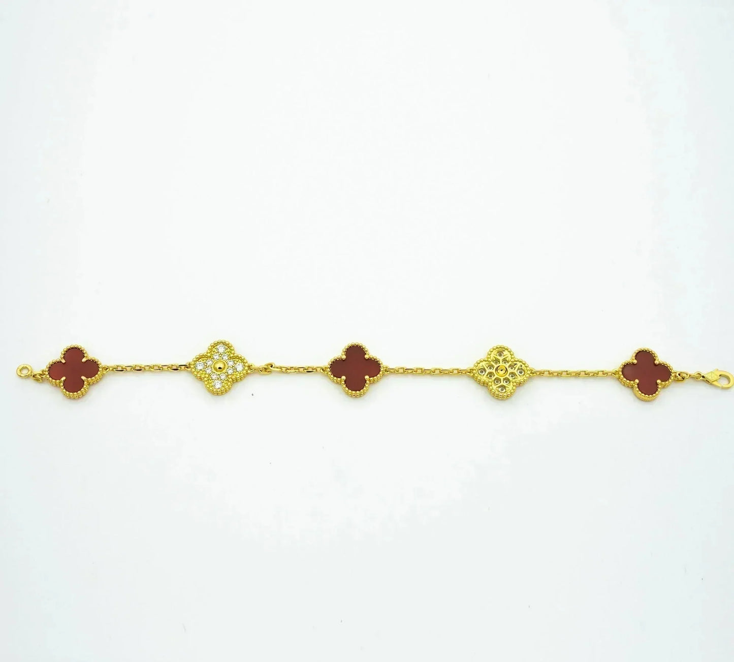 [Mystic]CLOVER 5 MOTIFS CARNELIAN DIAMOND BRACELET