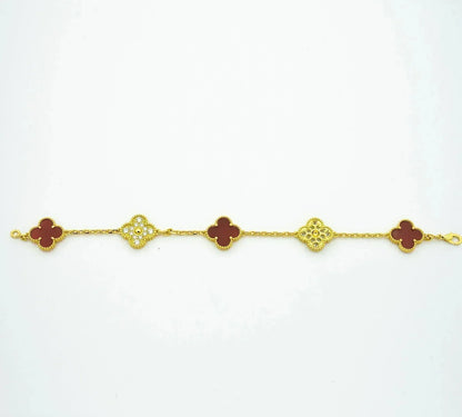 [Mystic]CLOVER 5 MOTIFS CARNELIAN DIAMOND BRACELET