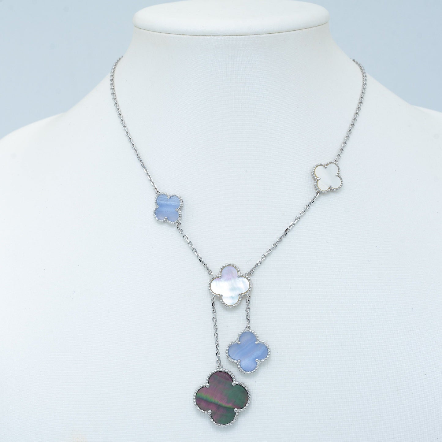 [Mystic Crown]CLOVER MOP CHALCEDONY NECKLACE SILVER 6 MOTIF