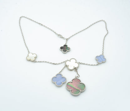 [Mystic Crown]CLOVER MOP CHALCEDONY NECKLACE SILVER 6 MOTIF