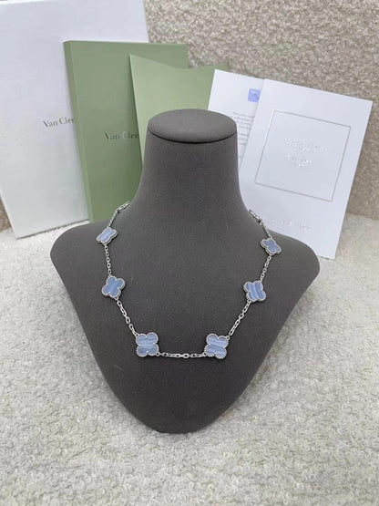 [Mystic]CLOVER 10 MOTIFS BLUE CHALCEDONY NECKLACE