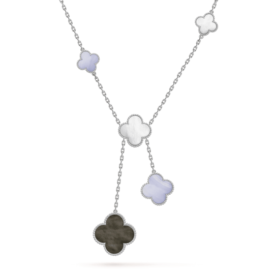 [Mystic]CLOVER MOP CHALCEDONY NECKLACE SILVER 6 MOTIF