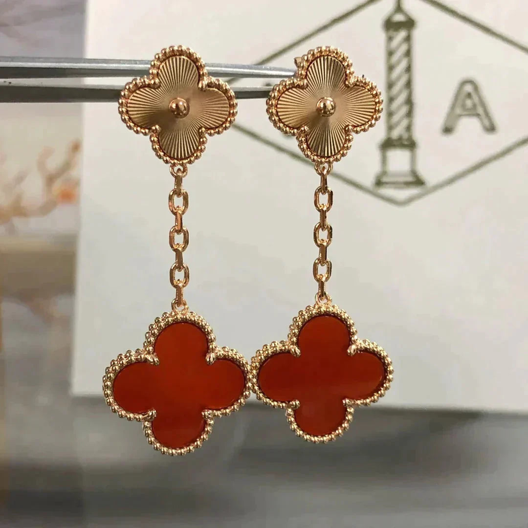 [Mystic]CLOVER 2 MOTIF  LASER CARNELIAN EARRINGS