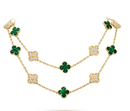 [Mystic]CLOVER 20 MOTIFS MALACHITE DIAMOND NECKLACE