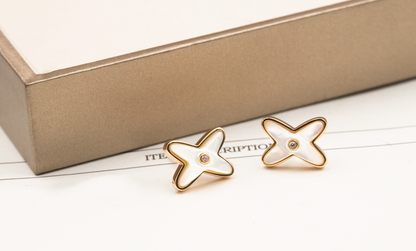 [Mystic Crown]JEUX DE WHITE MOP PINK GOLD DIAMOND EARRINGS