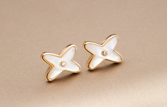 [Mystic]JEUX DE WHITE MOP ROSE GOLD DIAMOND EARRINGS