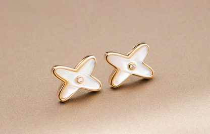 [Mystic Crown]JEUX DE WHITE MOP PINK GOLD DIAMOND EARRINGS