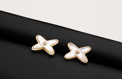 [Mystic]JEUX DE WHITE MOP ROSE GOLD DIAMOND EARRINGS