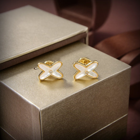 [Mystic]JEUX DE WHITE MOP GOLD DIAMOND EARRINGS