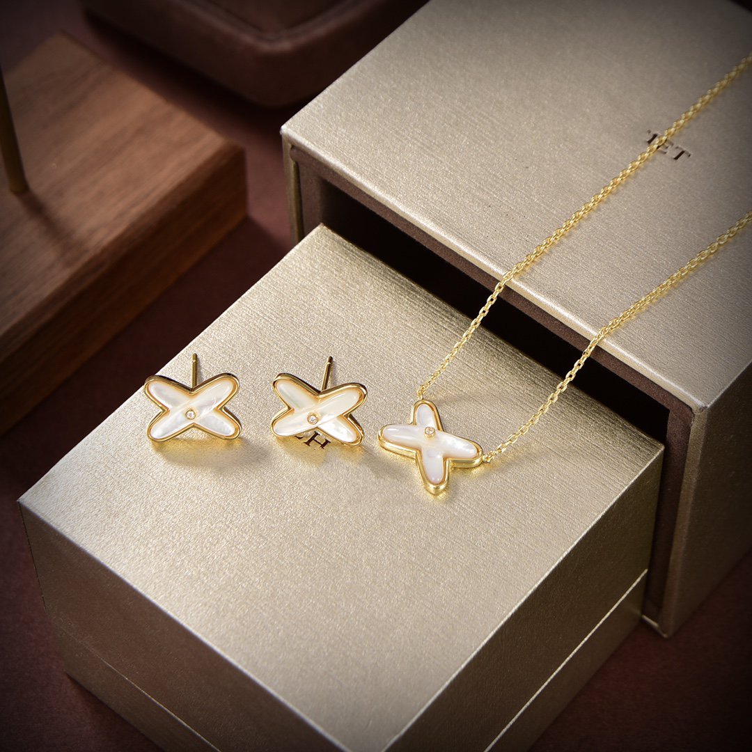 [Mystic]JEUX DE WHITE MOP GOLD DIAMOND EARRINGS