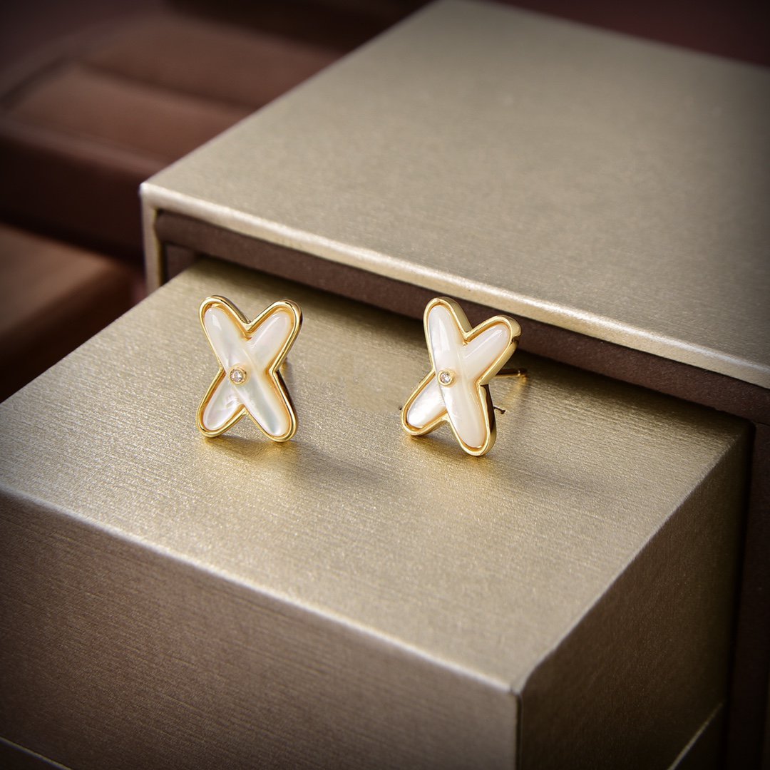 [Mystic]JEUX DE WHITE MOP GOLD DIAMOND EARRINGS