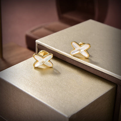 [Mystic]JEUX DE WHITE MOP GOLD DIAMOND EARRINGS