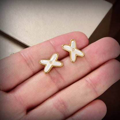 [Mystic]JEUX DE WHITE MOP GOLD DIAMOND EARRINGS