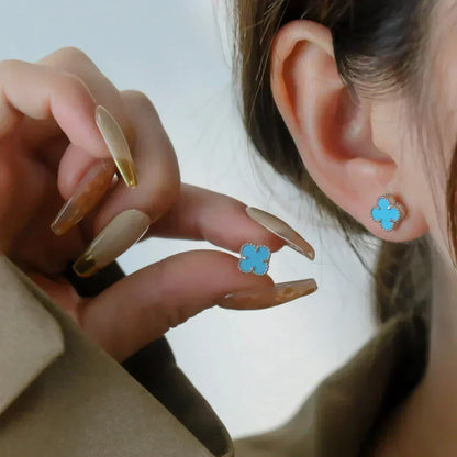 [Mystic]CLOVER MINI 9.5MM ONYX STUD EARRINGS SILVER