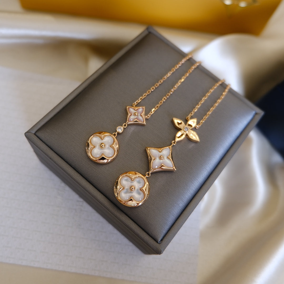 [Mystic]COLOR BLOSSOM LARIAT NECKLACE PINK GOLD WHITE MOTHER PEARL AND DIAMOND