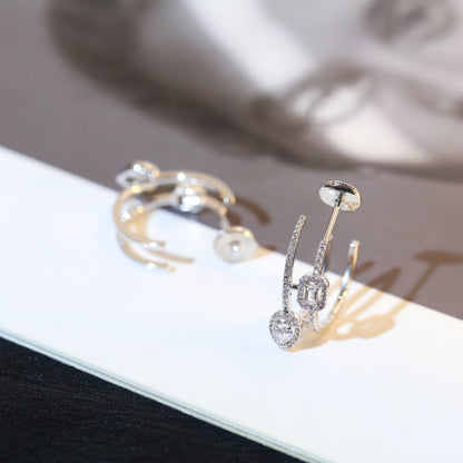 [Mysitc] CREOLES MY TWIN 2 RANGS SILVER DIAMOND EARRINGS