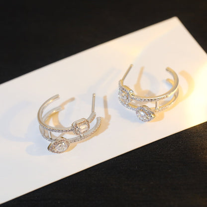 [Mysitc] CREOLES MY TWIN 2 RANGS SILVER DIAMOND EARRINGS