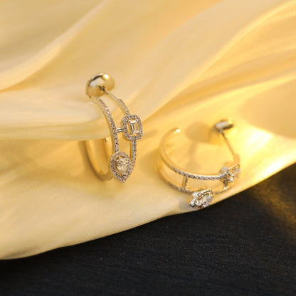 [Mysitc] CREOLES MY TWIN 2 RANGS SILVER DIAMOND EARRINGS