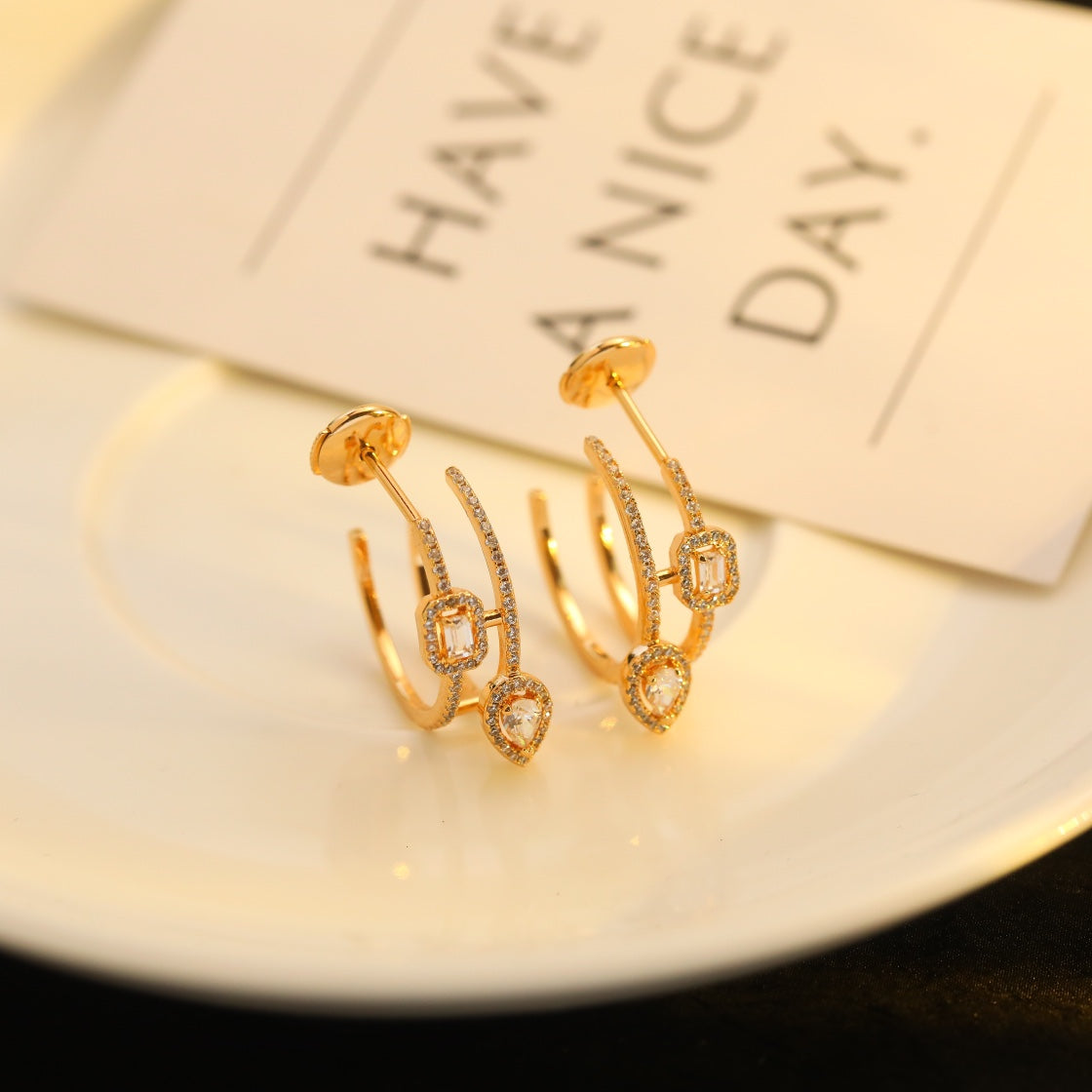 [Mysitc] CREOLES MY TWIN 2 RANGS SILVER DIAMOND EARRINGS