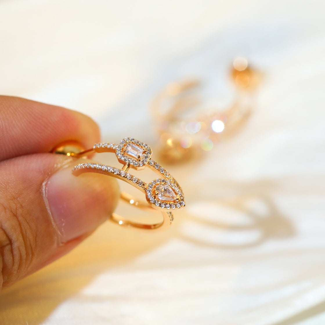 [Mysitc] CREOLES MY TWIN 2 RANGS SILVER DIAMOND EARRINGS