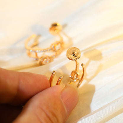 [Mysitc] CREOLES MY TWIN 2 RANGS SILVER DIAMOND EARRINGS