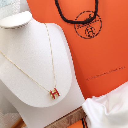 [Mystic]HM CLIC RED ENAMEL GOLD NECKLACE