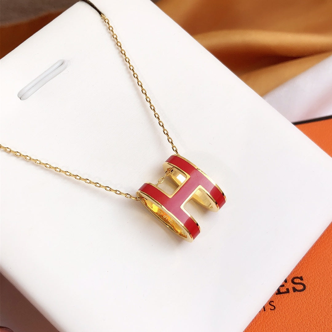 [Mystic]HM CLIC RED ENAMEL GOLD NECKLACE
